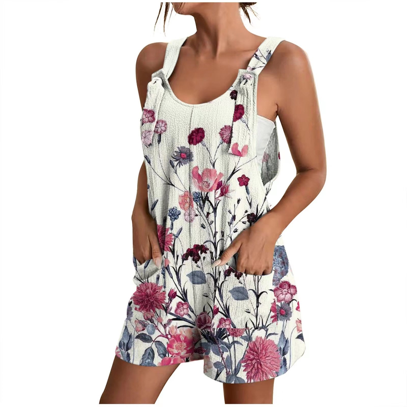 Rompers for Women Summer Wide Leg Jumpsuits Tie Knot Strap Shorts Romper Comfy Casual Overalls with Pockets