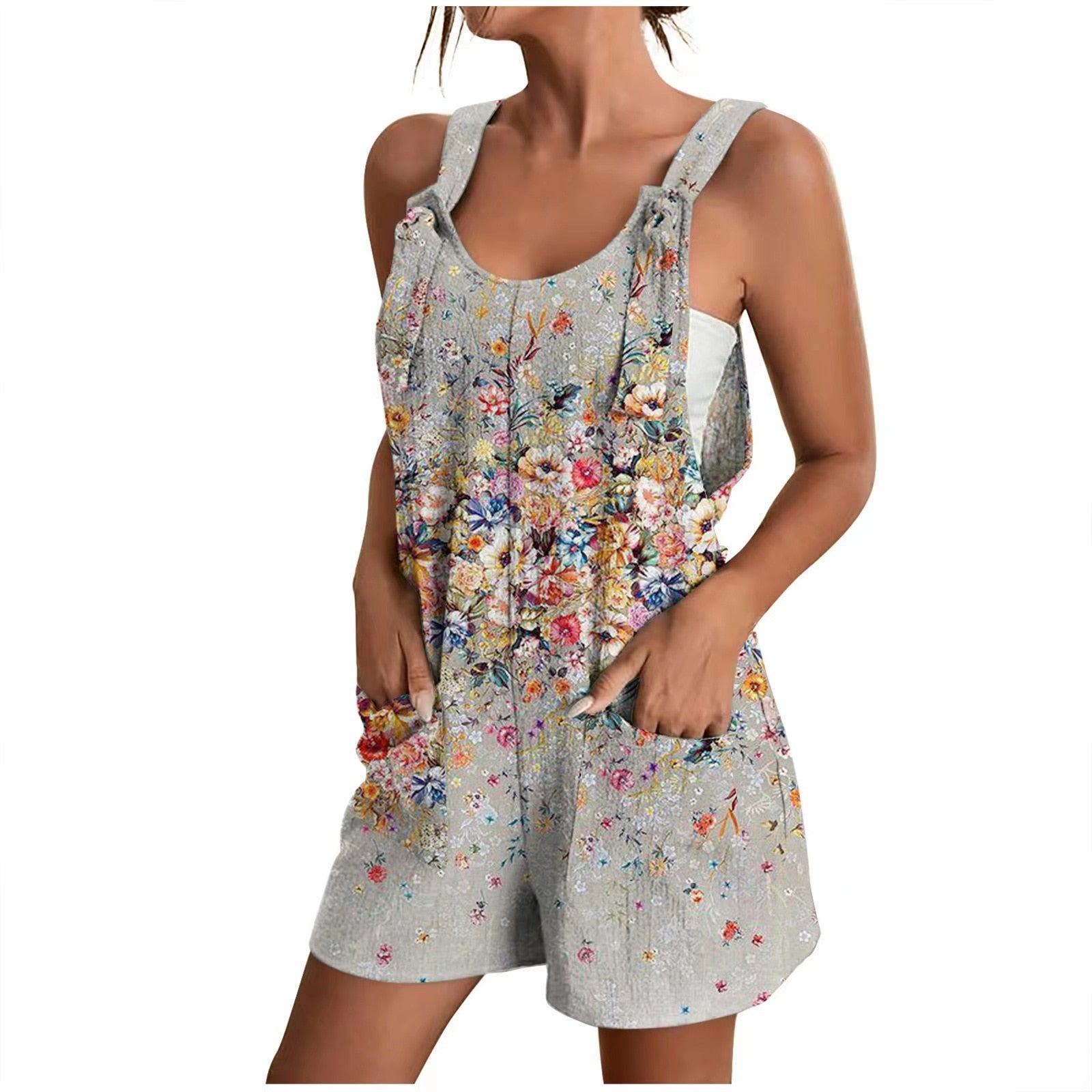 Rompers for Women Summer Wide Leg Jumpsuits Tie Knot Strap Shorts Romper Comfy Casual Overalls with Pockets