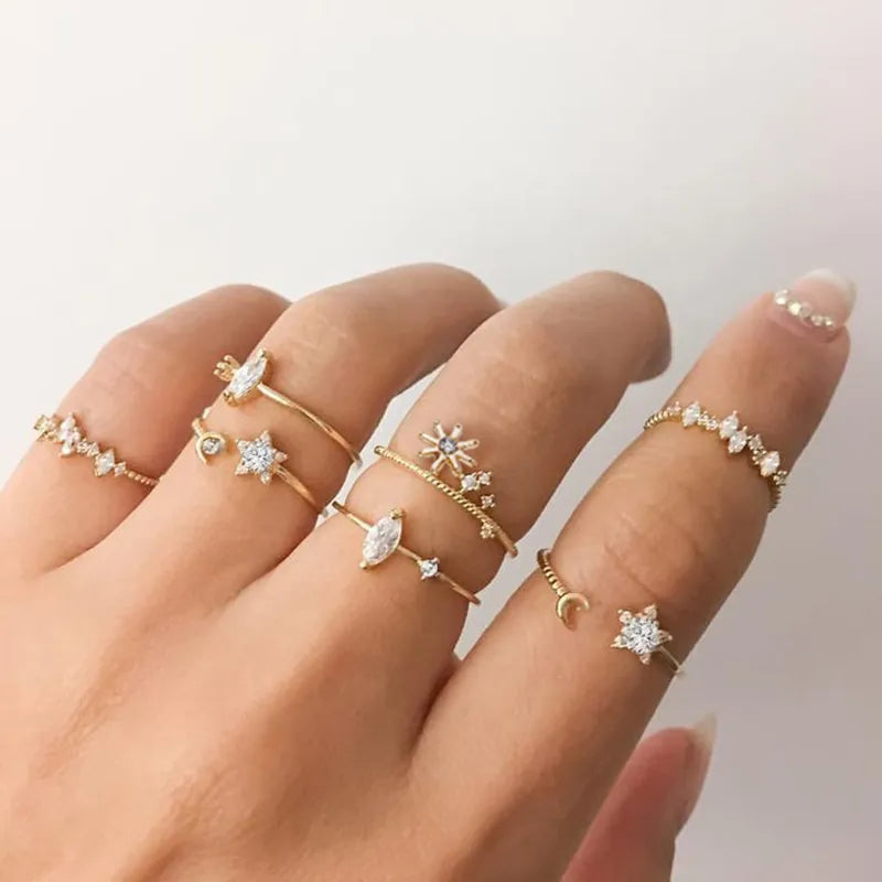Fashion Hollow Heart Butterfly Ring Set For Women Shining Crystal Cross Finger Rings Charm Party Wedding Jewelry Gift