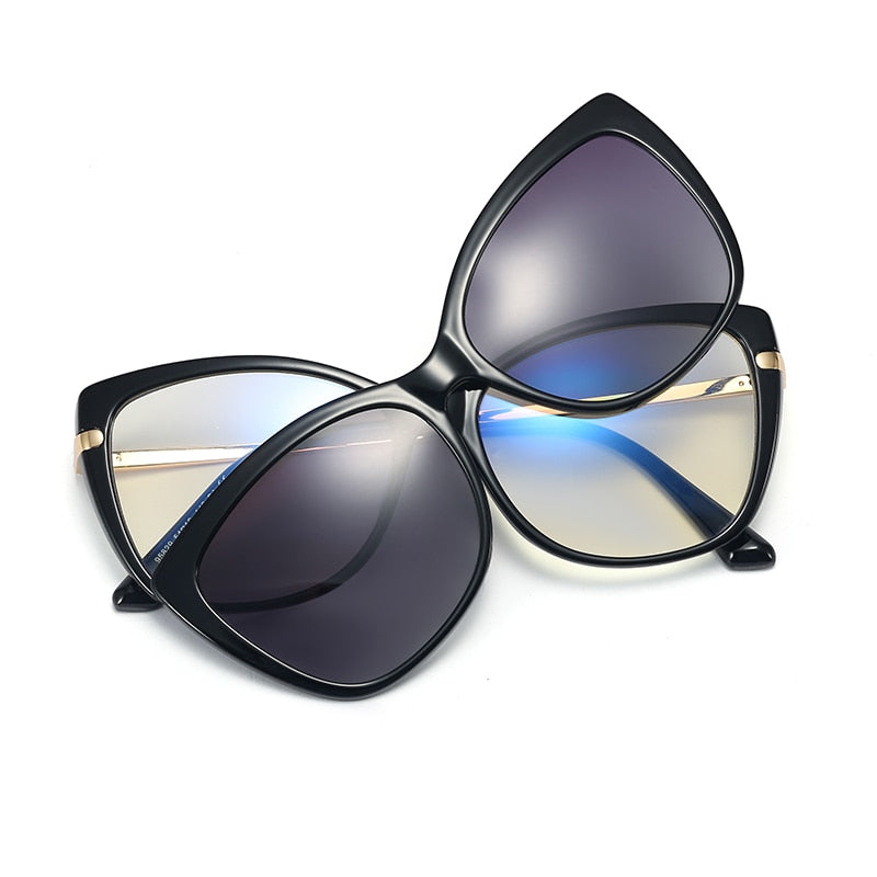 Magnet Clip on Sunglasses Fashion Transparent Glasses Woman New Luxury Brand Anti Blue Light Glasses Frame Sunglasses UV400