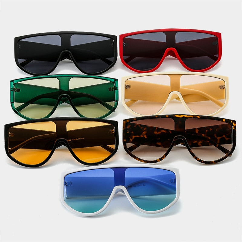 Oversized Flat Top Sunglasses Women Fashion One Piece Square Sunglasses Men Yellow Green Shades Lunette De Sol UV400