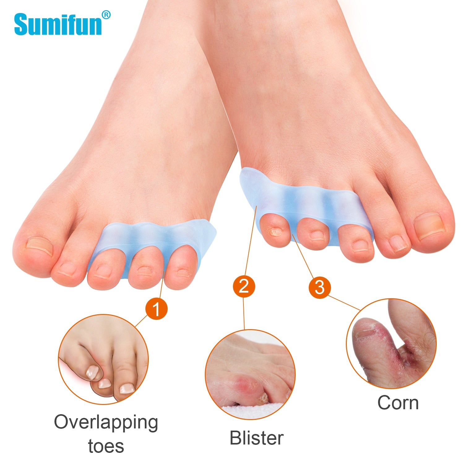 2Pcs Three-hole Little Toe Separator Overlapping Toes Bunion Blister Pain Relief Toe Straightener Protector Foot Care Tool