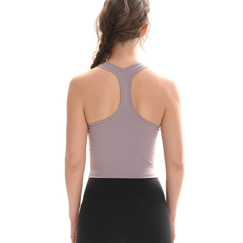 SHINBENE Flexible Racerback Sport Fitness Crop Tops Women Soft Nylon Running Yoga Gym Vest Plain Jogger Workout Tanks Tops
