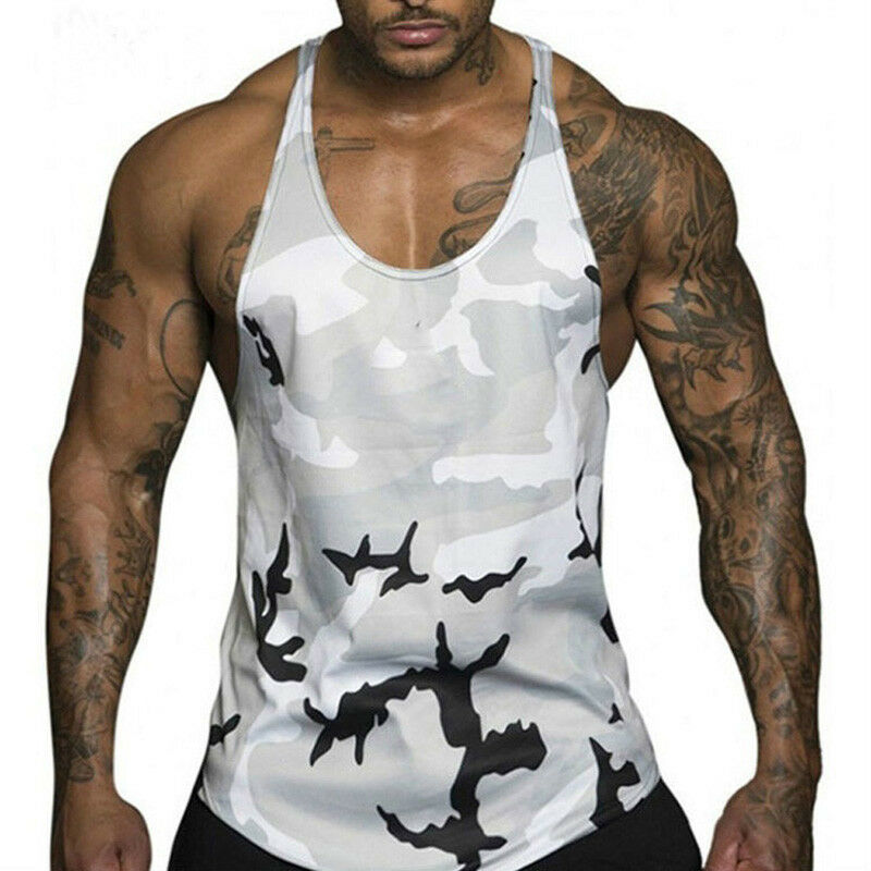Gym Mens Bodybuilding Camo Sleeveless Single Tank Top Muscle Stringer Athletic Fitness Vest Tops Summer Clothes