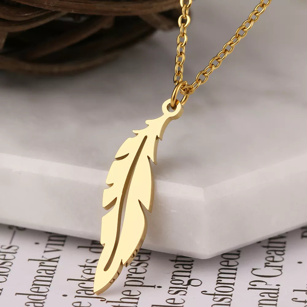 Stainless Steel Necklaces Long Feathers Hip Hop Pendant Choker Charm Fashion Necklace For Women Jewelry Party Friends Gift