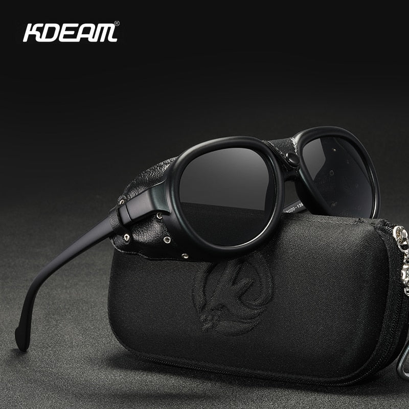 KDEAM Luxury Steampunk Pilot Sunglasses Men and Women Soft Leather Shield Glasses UV400 Protection