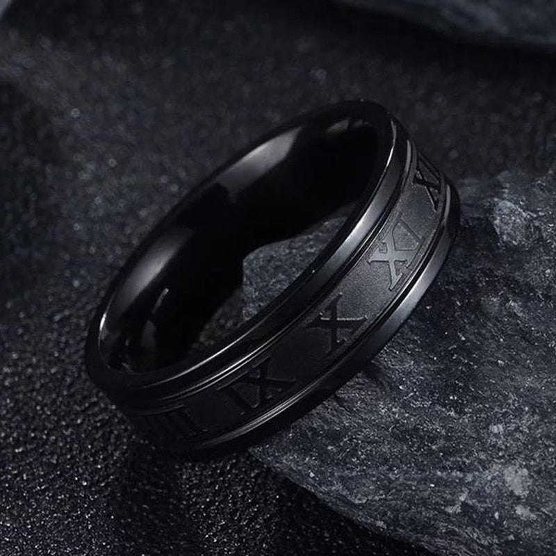 Vintage Roman Numerals Men Rings Temperament Fashion 6mm Width Stainless Steel Rings For Men Jewelry Gift