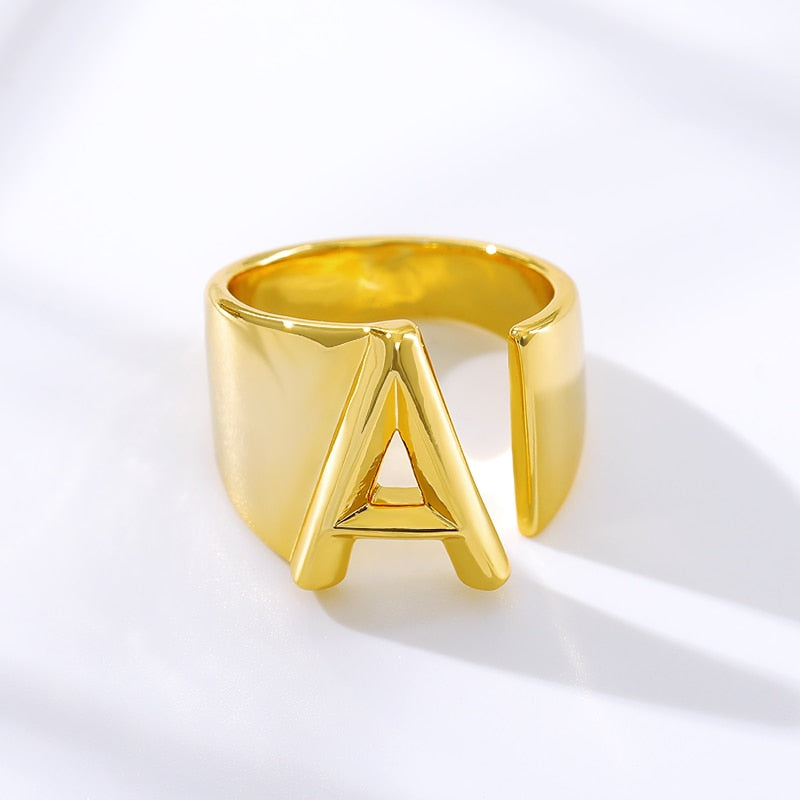 Initial Ring Gold Color Rings For Women Gothic Adjustable Alphabet Female Vintage Wedding Aesthetic Jewelry Couple Gift