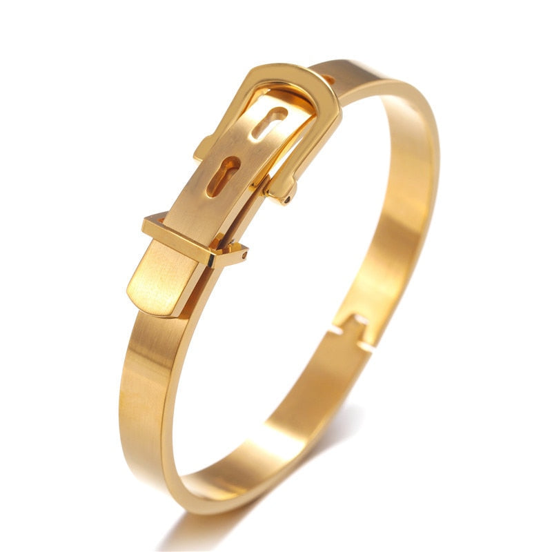 2Pcs/Sets Titanium Stainless Steel Bangle Roman Numerals Buckle Gold Color Open Cuff Bangle Bracelet Sets Men Women Open Bangles