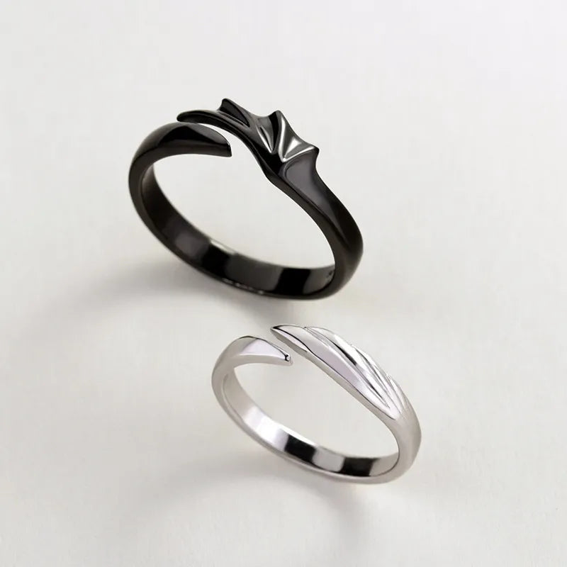 New hot sale couple silver color black color angel devil wings adjustable ring gift
