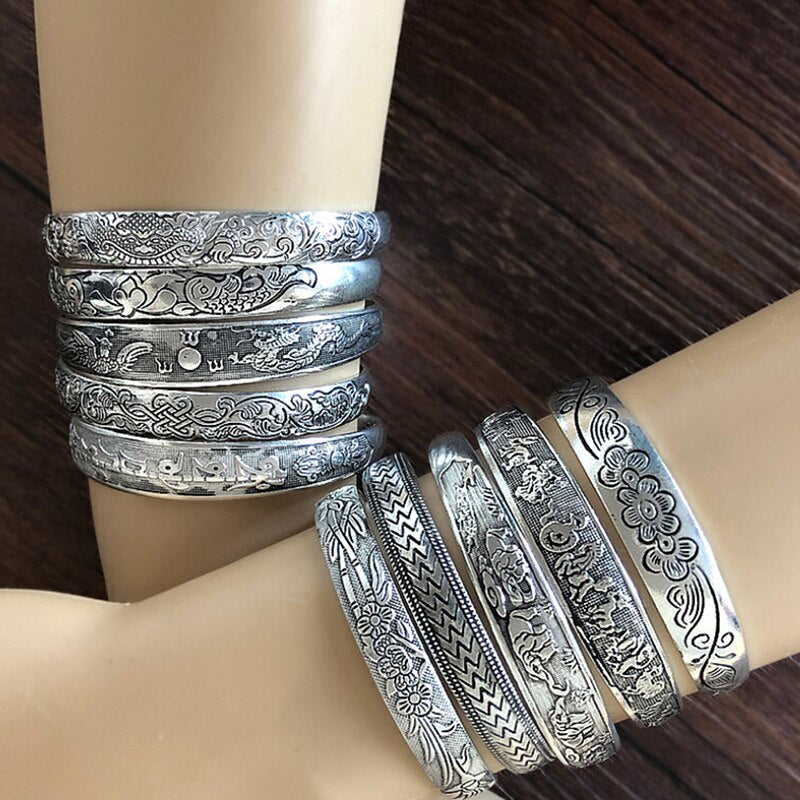 9styles Vintage Silver Bangles Bracelet Antique Tibetan Silver Bracelets For Women Tibetan Silver Jewelry