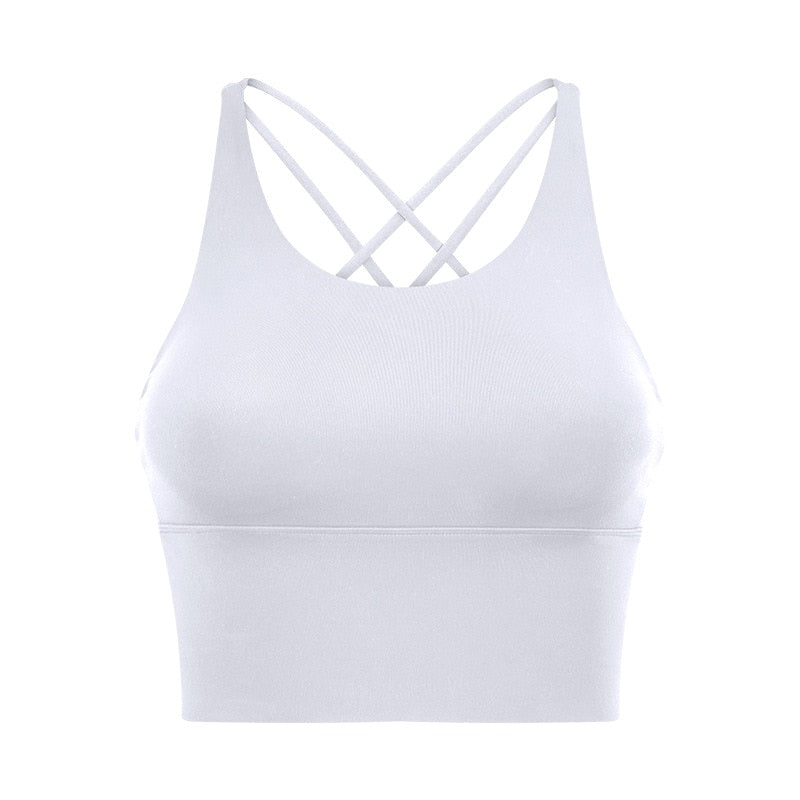 Solid Spaghetti Straps Cross Back Yoga Gym Crop Top Women Running Sport Bra Padded Activewear Exercise Fitness Cropped Tank Tops