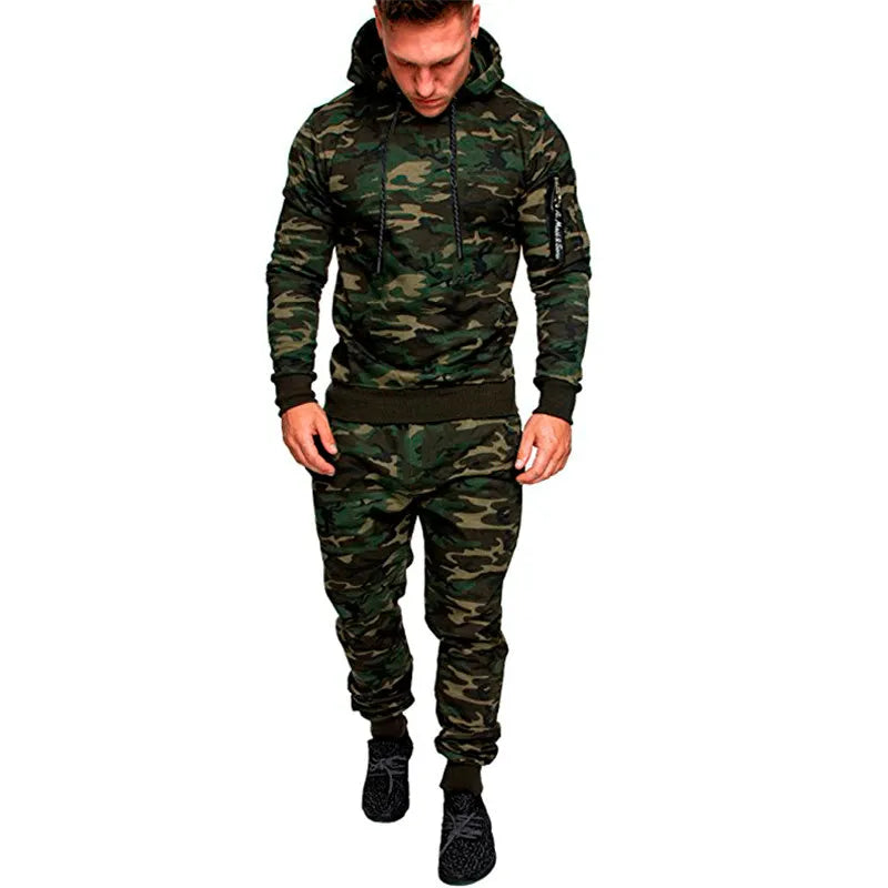 Mens 2 Piece Tracksuit Sweatsuit Jogging Casual Warm Breathable Wicking Fitness Running Sportswear Military Tactical Hoodie+Pant