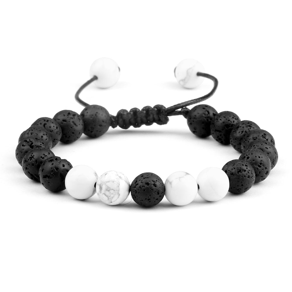 8mm Men Bracelets Black Lava Beads Bracelet Tiger Eye Adjustable Braided Rope Bangles Couple Distance Women Yoga Healing Jewelry
