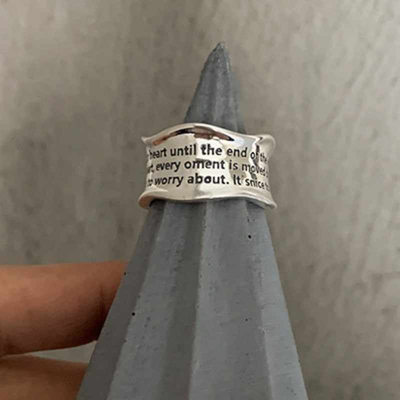 Silver Color  Wavy Pattern Letters Simple Open Ring Female Unique Design Finger Retro Punk Jewelry Wholesale Gift
