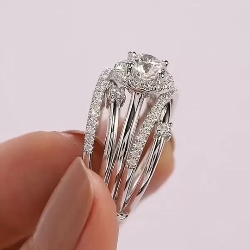 Luxury Wedding Rings for Women Fancy Cross Design Inlaid Shiny  Stone Fashion Versatile Female Finger-ring Gift Jewelry