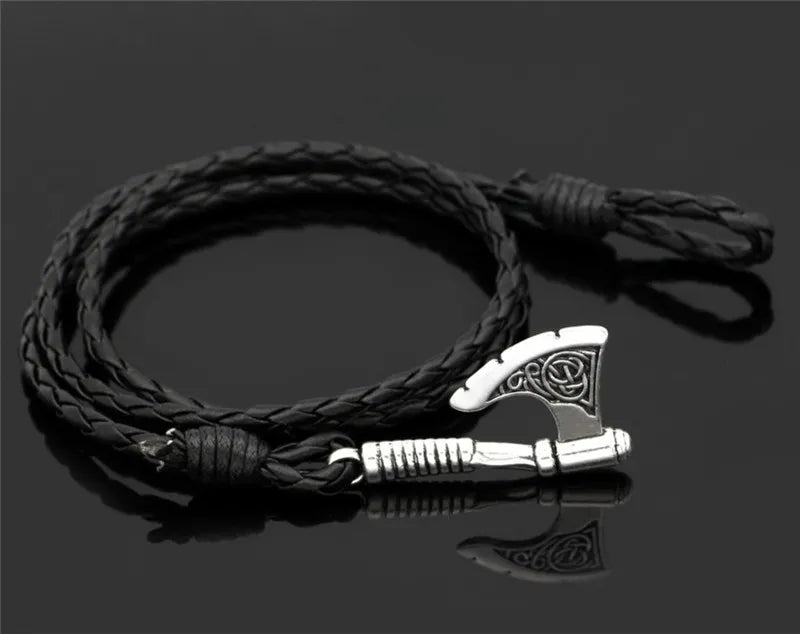 Men's Viking Celtic Wolf Raven Axe Bracelet Odin Symbol scandinavian Rune Charm Leather Rope Bracelet Male Norse Amulet Jewelry