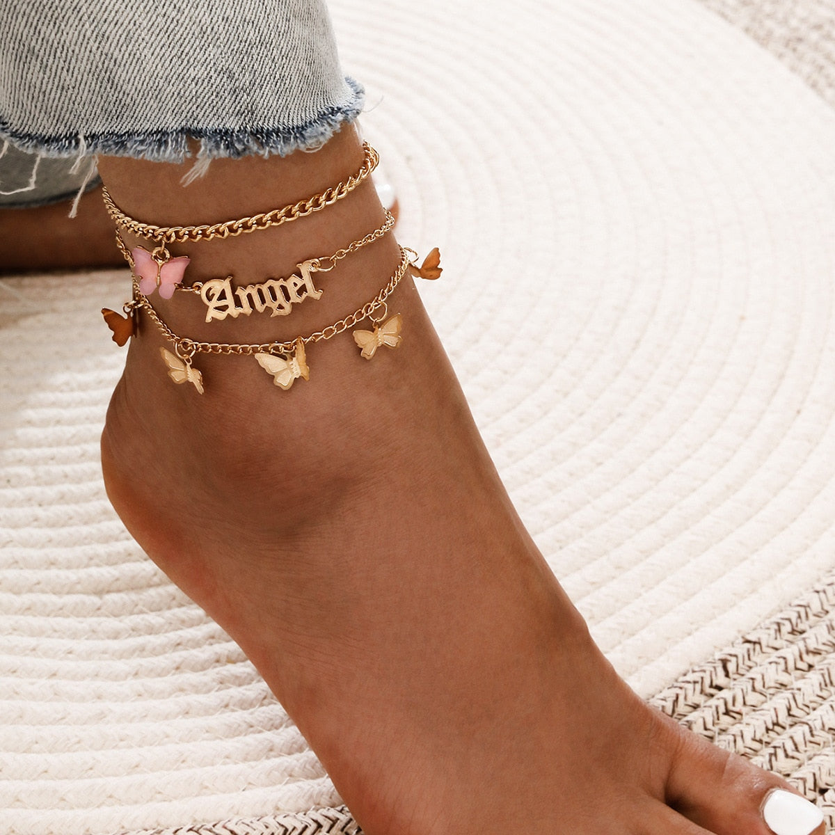Bohemian Key Charm Anklet Set For Women Love Heart Lock Ankle Bracelet On Leg Foot Female Beach Jewelry