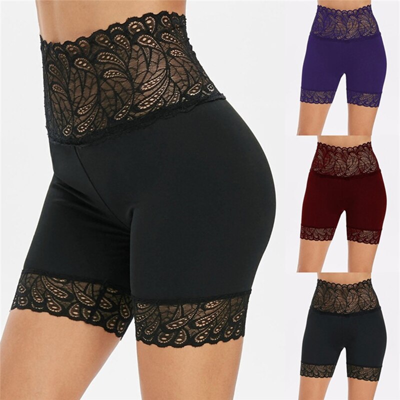 Women Short Leggings With Lace Trim Under Skirt Pants High Waist Solid Soft Stretch Female panties Short Bottoming