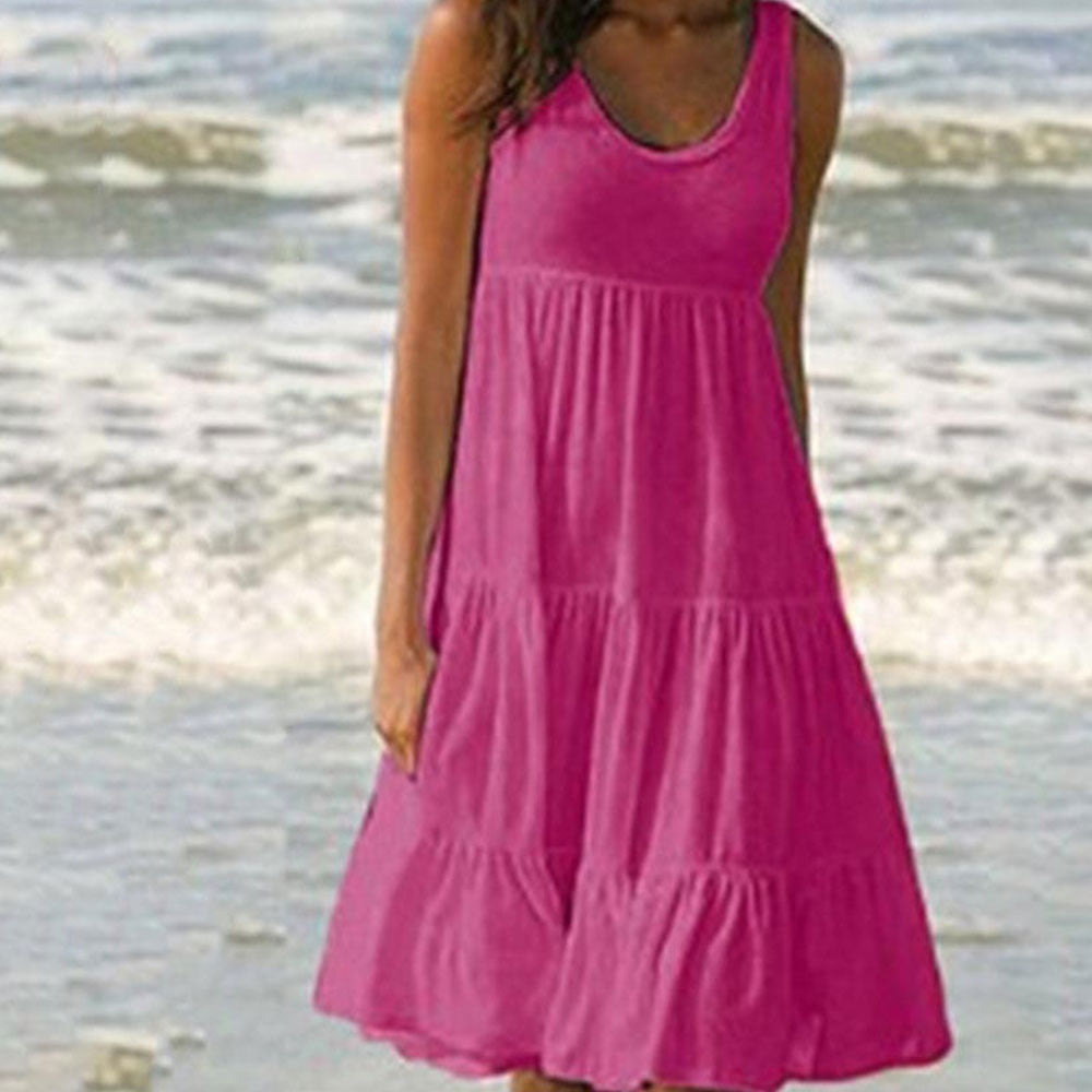 Jocoo Jolee Women Causual O Neck Sleeveless Ruffles Mini Dress Boho Solid Beach Sundress Oversized Loose Dress Summer