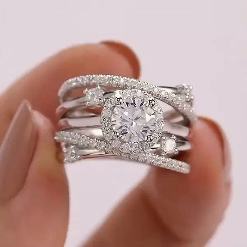 Luxury Wedding Rings for Women Fancy Cross Design Inlaid Shiny  Stone Fashion Versatile Female Finger-ring Gift Jewelry