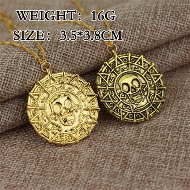 Pirates Of The Caribbean Necklace Jack Sparrow Aztec Skeleton Skull Heads Pendant Coin Medallion Vintage Jewelry wholesale