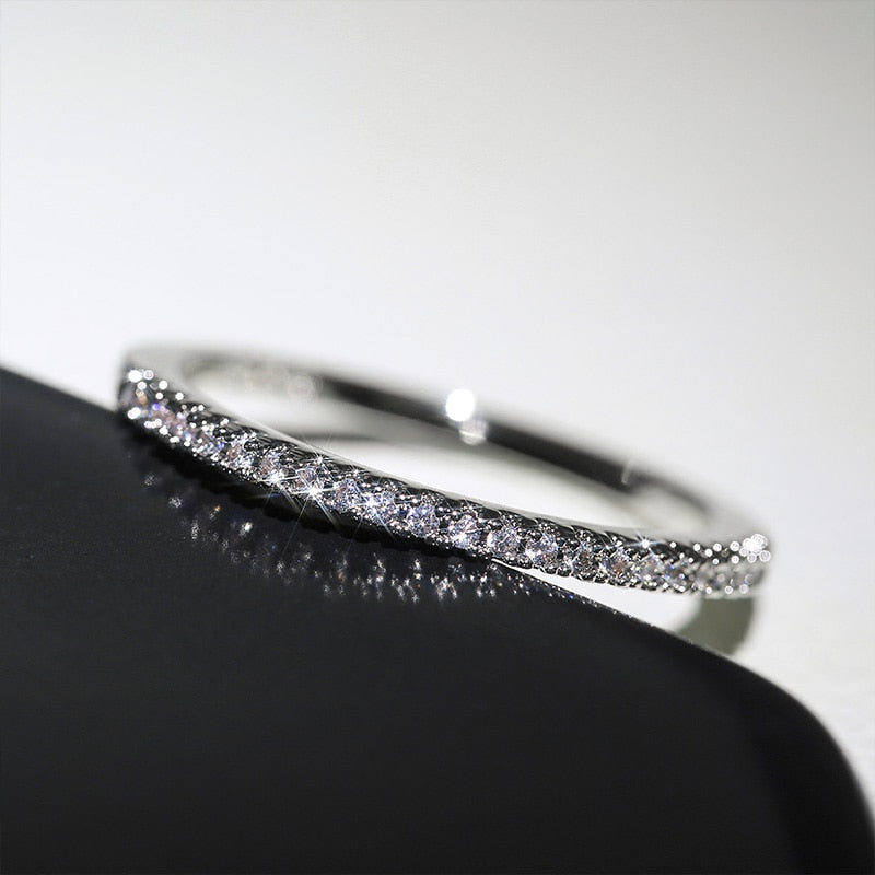 Huitan New Minimalist Thin Rings for Women Wedding Brilliant Cubic Zircon High Quality Versatile Female Finger Ring Jewelry