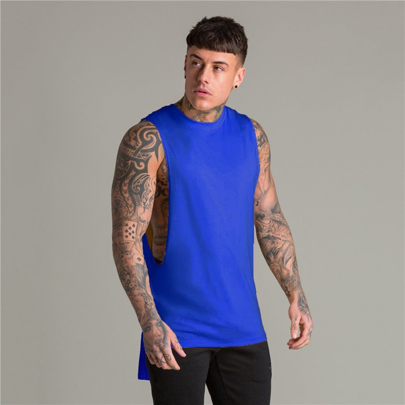 Extend Cut Off Gym Fitness Bodybuilding Tank Tops Men Fashion Hip Hop Workout Clothing Loose Open Side Sleeveless Shirts Vest