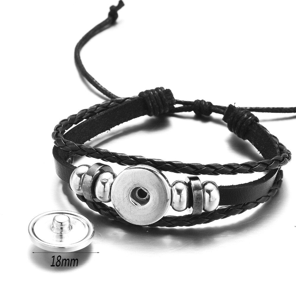 26 Letter A-Z Glass Snap Metal Bead Bracelet Men's ID Name Friendship Black Braided Women Hand Leather Bracelet Kids Family Gift