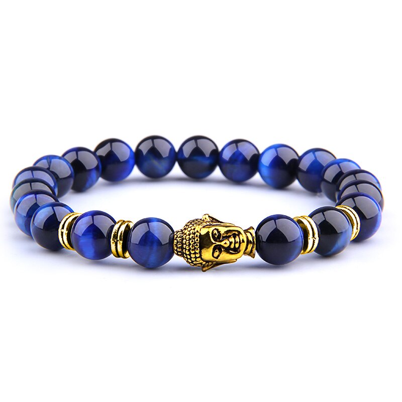 Fashion Royal Blue Tiger Eye Stone Beads Bracelet Men Buddha Charm Bracelets For Women Stretch Meditation Jewelry