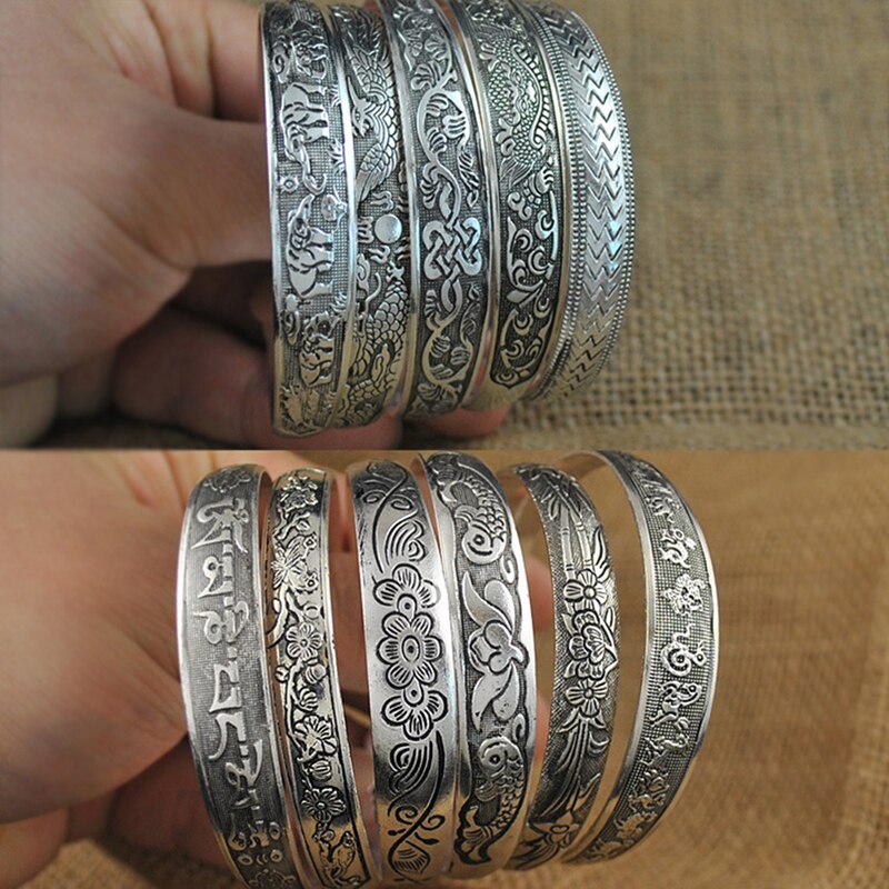 9styles Vintage Silver Bangles Bracelet Antique Tibetan Silver Bracelets For Women Tibetan Silver Jewelry