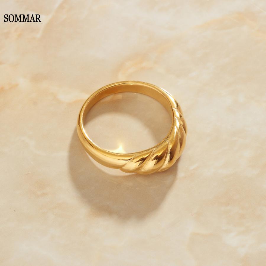 SOMMAR Twist Ring bread shape Gold Color Rings For Women Accessories Finger Fashion Jewelry Gifts Bague Anillo Jewellery