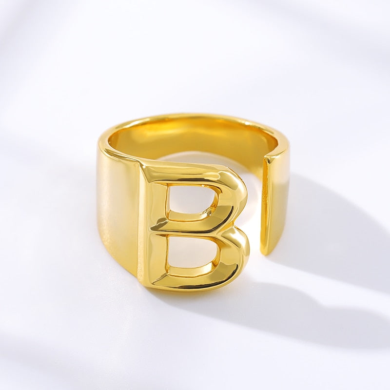 Initial Ring Gold Color Rings For Women Gothic Adjustable Alphabet Female Vintage Wedding Aesthetic Jewelry Couple Gift
