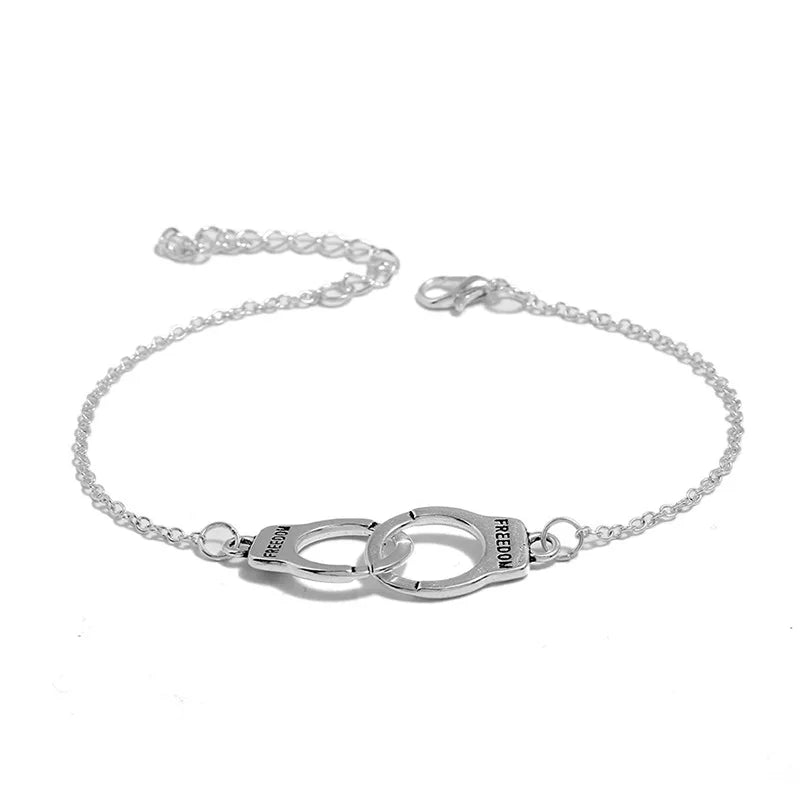 Hot Sale Vintage Silver Color Handcuffs Anklets for Women Bohemian Freedom Ankle Bracelet on the Leg Barefoot Party Jewelry