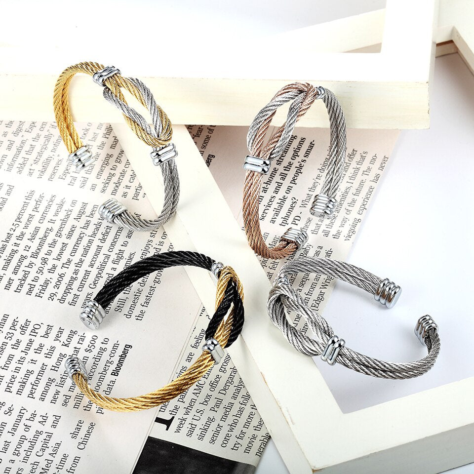 Stainless Steel Jewelry Steel Wire Knot Cuff Bracelet 4 Colors Bracelets Bangles For Women Infinite Bangle Women Gift