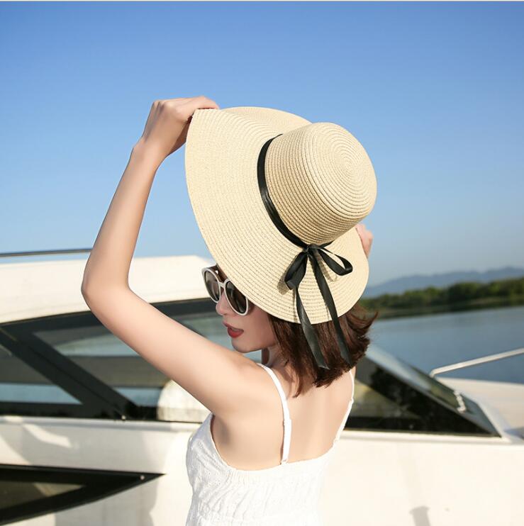 simple Foldable Wide Brim Floppy Girls Straw Hat Sun Hat Beach Women Summer Hat UV Protect Travel Cap Lady Cap Female