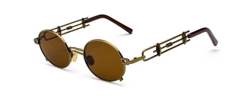 Peekaboo retro steampunk sunglasses men round vintage metal frame gold black oval sun glasses for women red male gift