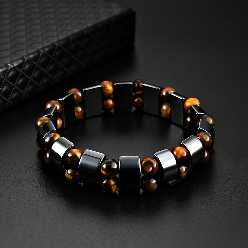 Tiger Eye Hematite Stone Beads Bracelet Handmade DIY Jewelry Strand Charm Bracelet for Men Women