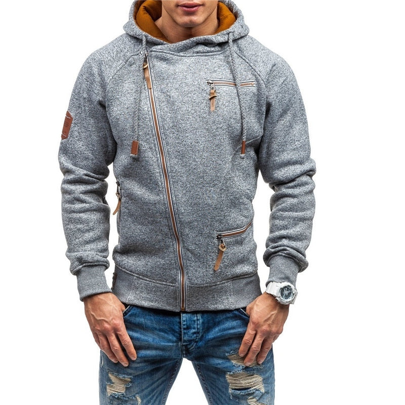 Covrlge Hoodies Men Autumn Casual Solid Zipper Long Sleeve Hoodie Sweatshirt Top Outwear sudaderas para hombre