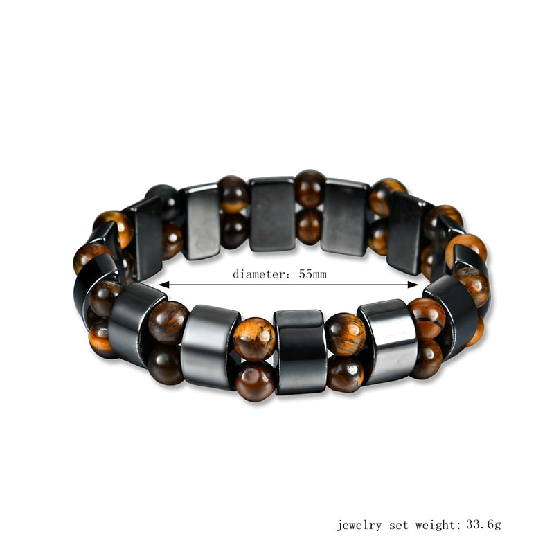 Tiger Eye Hematite Stone Beads Bracelet Handmade DIY Jewelry Strand Charm Bracelet for Men Women