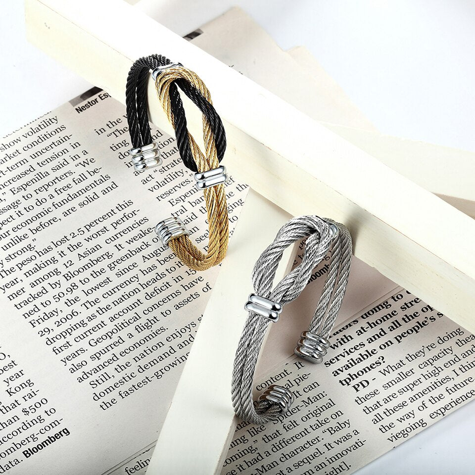 Stainless Steel Jewelry Steel Wire Knot Cuff Bracelet 4 Colors Bracelets Bangles For Women Infinite Bangle Women Gift