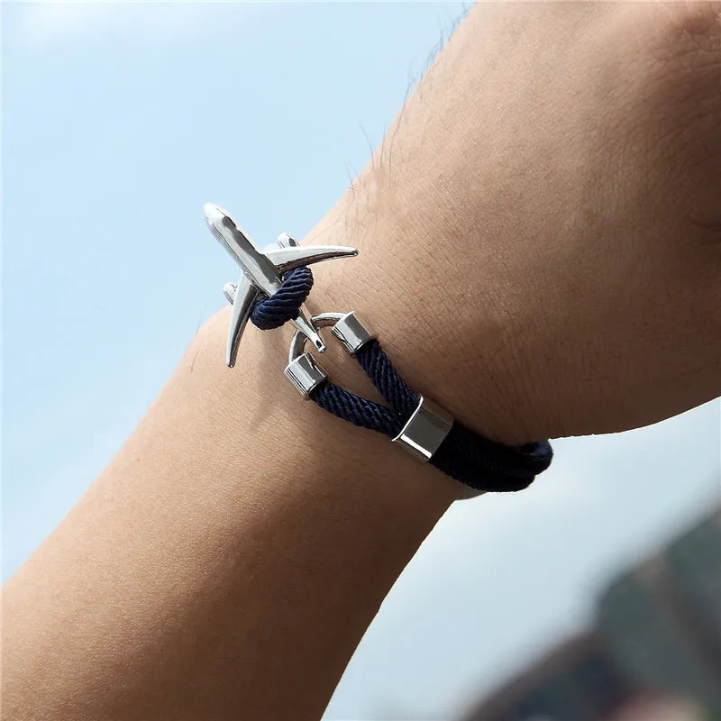 MKENDN Airport Fashion Men Women Airplane Anchor Bracelets Charm Rope Paracord aviation life Jewelry Pulseras hombres