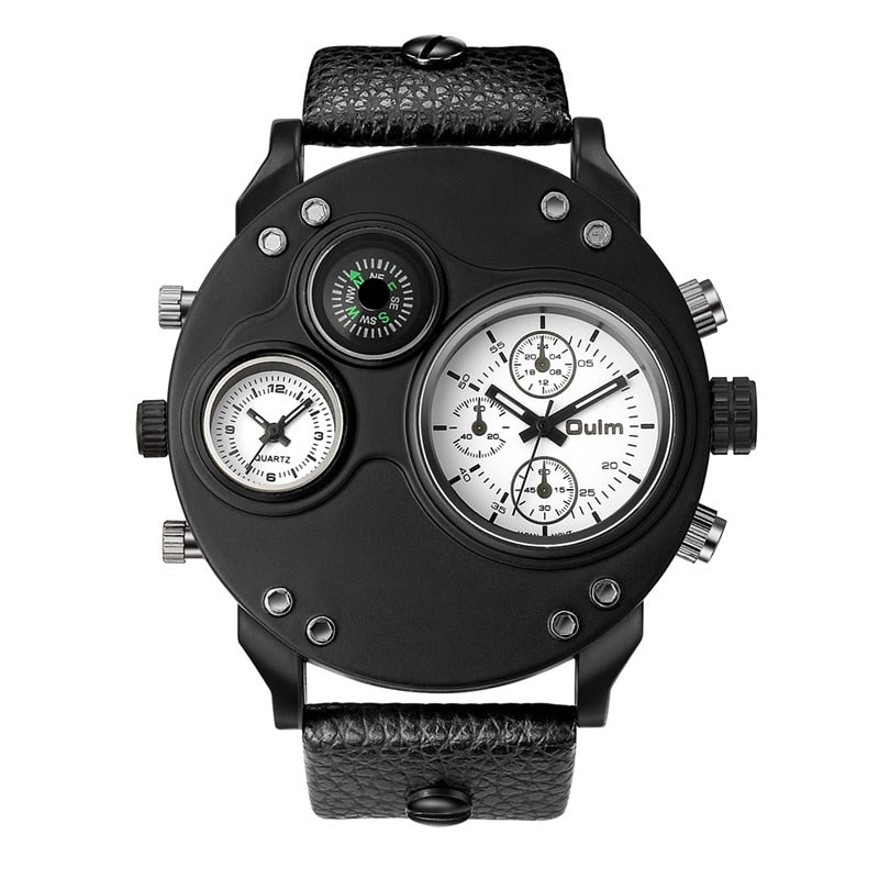 Unique Sport Watches Men Luxury Brand Two Time Zone Wristwatch Decorative Compass Male Quartz Watch relogio masculino