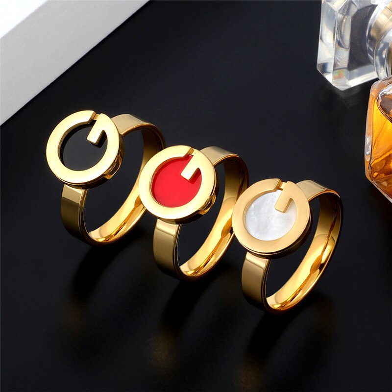 Trendy Black, Red, White Shell Letter G-design Stainless Steel Jewelry Set For Women Men Ladies Luxury Wedding Bride Jewelry Gifts