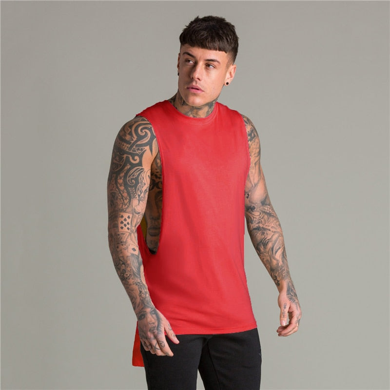 Extend Cut Off Gym Fitness Bodybuilding Tank Tops Men Fashion Hip Hop Workout Clothing Loose Open Side Sleeveless Shirts Vest