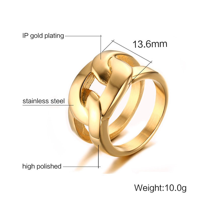 ZORCVENS New Gold Color Large Wedding Engagement Ring Stainless Steel Club Party Rings For Women Jewelry