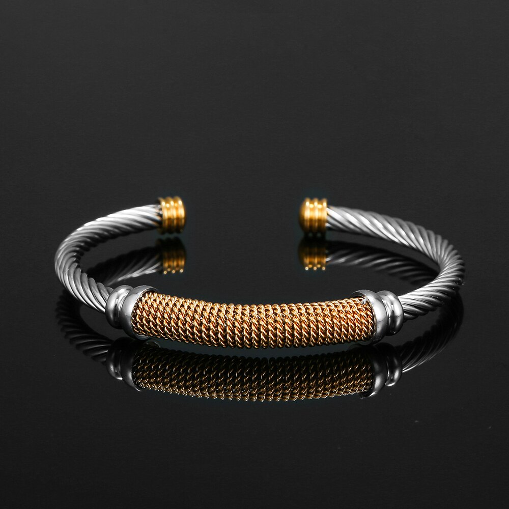 Stainless Steel Gold Color Bangle Bracelets Luxury Brand Stylish Mesh Bangle for Women Men Decoration Jewelry Accessory Gift