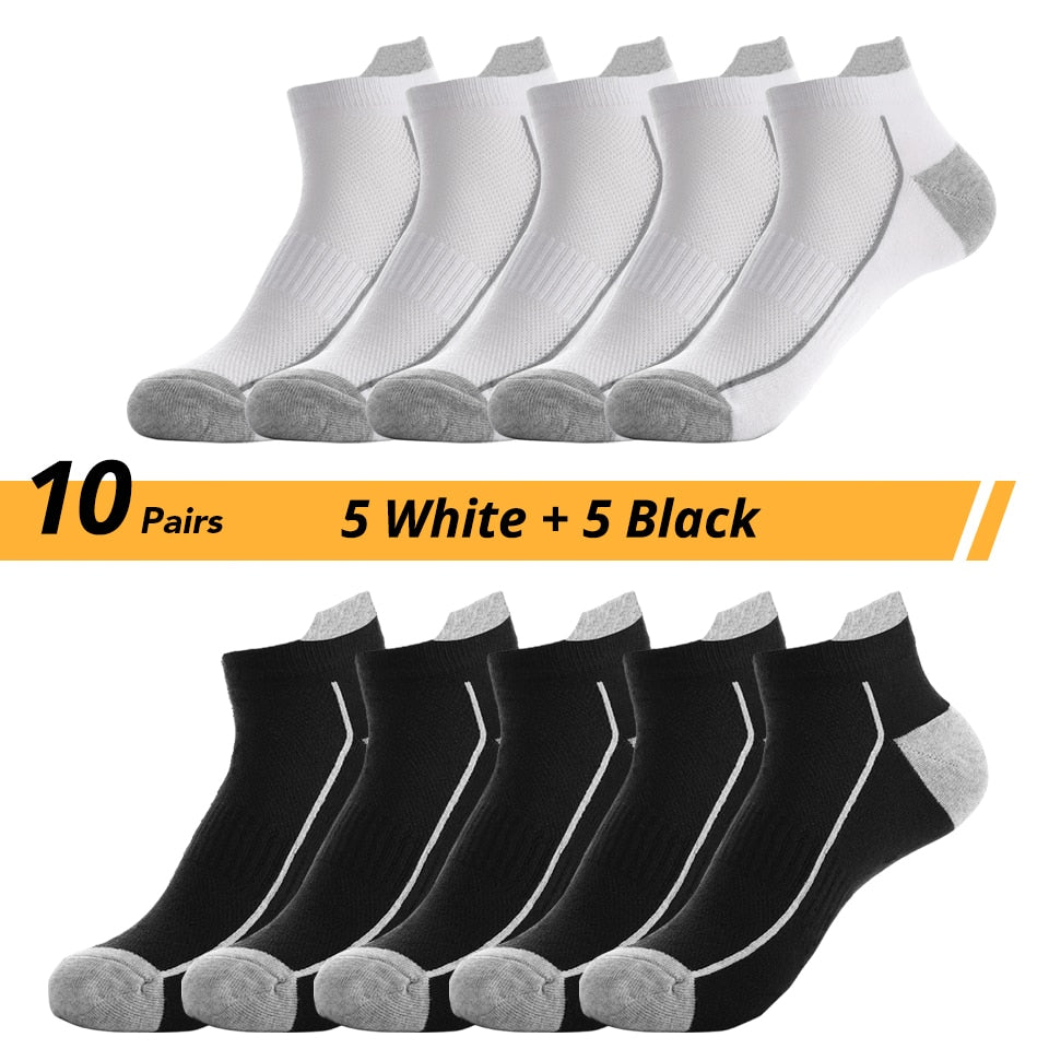 HSS 10 Pairs Organic Cotton Men Socks Knit Mesh Ankle Socks Summer Fitness Breathable Quick Dry Short Sock For Cycling Plus Size