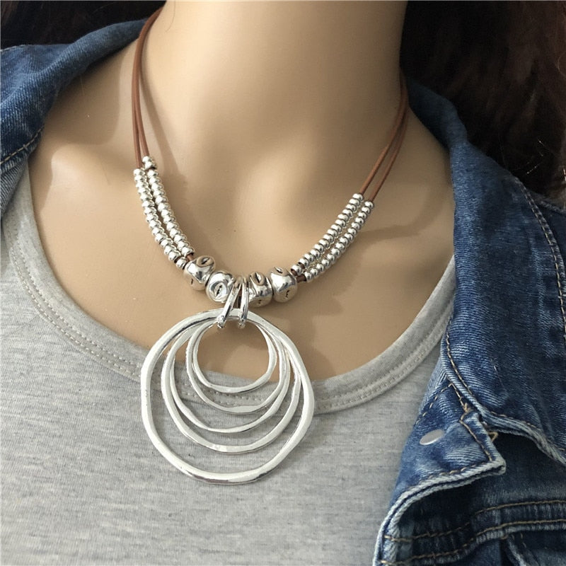 Anslow Trendy Round With Pendant Neckalce For Women Vintage Boho Genuine Leather Necklace Valentine Day Gift