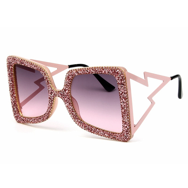 Oversize Sunglasses Women Big Wide Temple Bling Stones Fashion Shades UV400 Vintage Brand Glasses Oculos